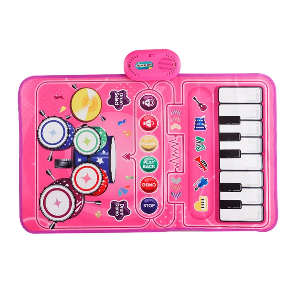6612 3 in 1 Kids Musical Dance Mat Piano Drum Play Mat Educational Toy for Early Learning - Pink - 1