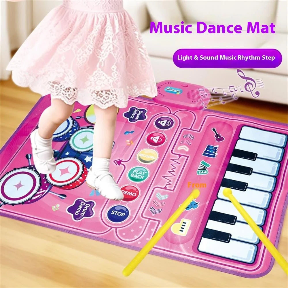 6612 3 in 1 Kids Musical Dance Mat Piano Drum Play Mat Educational Toy for Early Learning - Pink - 2