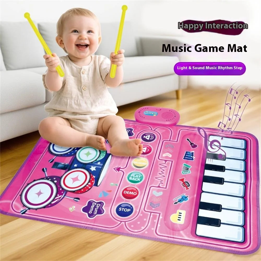 6612 3 in 1 Kids Musical Dance Mat Piano Drum Play Mat Educational Toy for Early Learning - Pink - 5