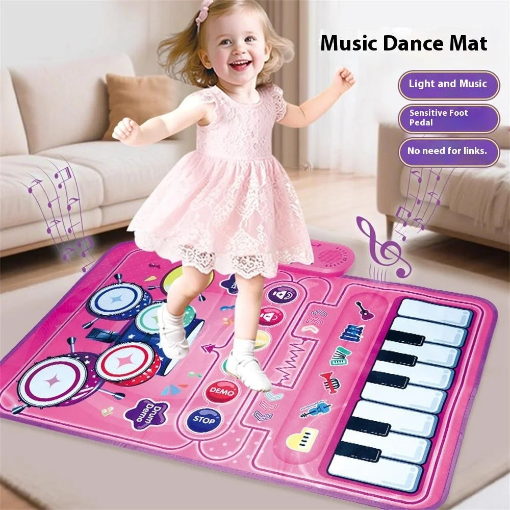 6612 3 in 1 Kids Musical Dance Mat Piano Drum Play Mat Educational Toy for Early Learning - Pink - 6