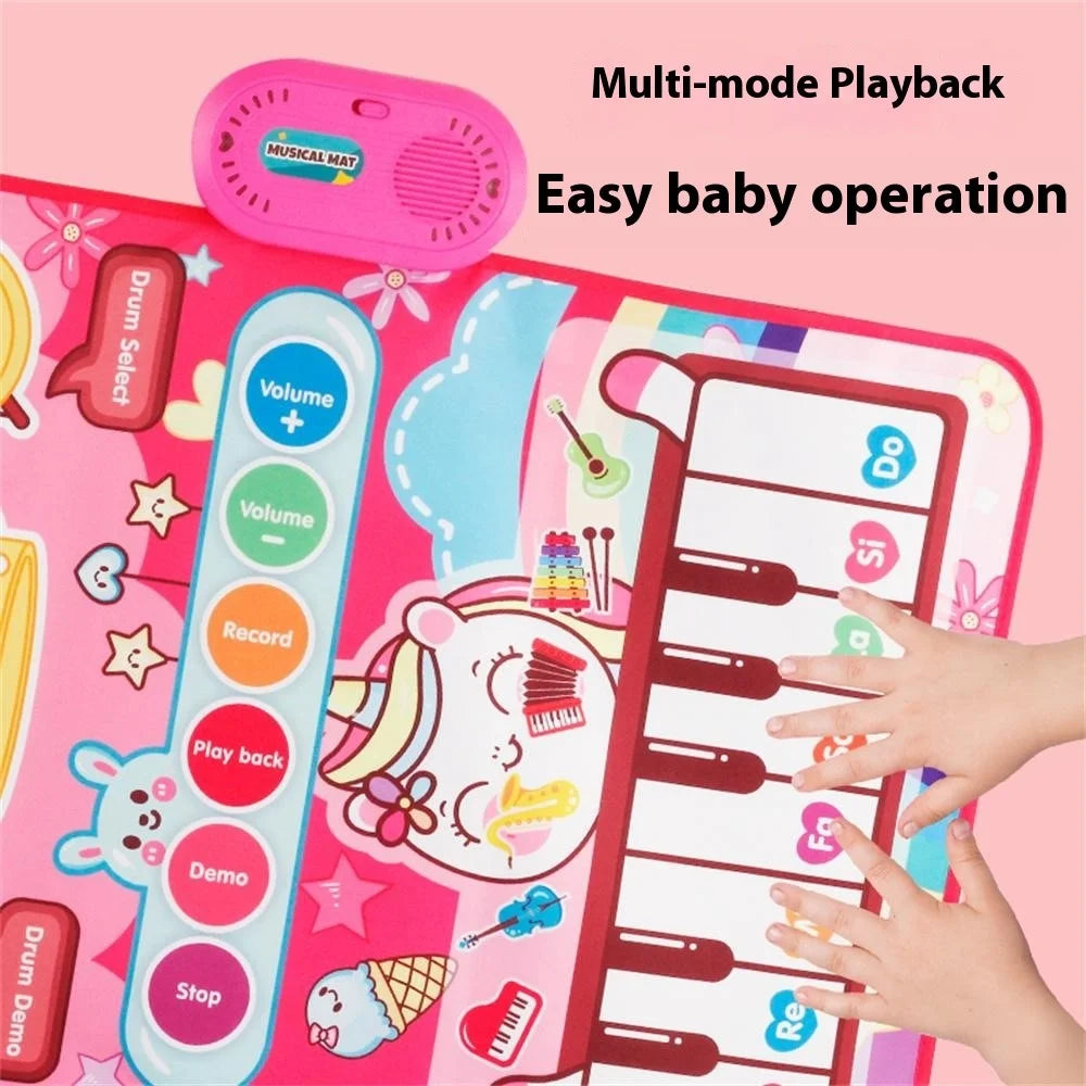 6612 3 in 1 Kids Musical Dance Mat Piano Drum Play Mat Educational Toy for Early Learning - Pink - 7