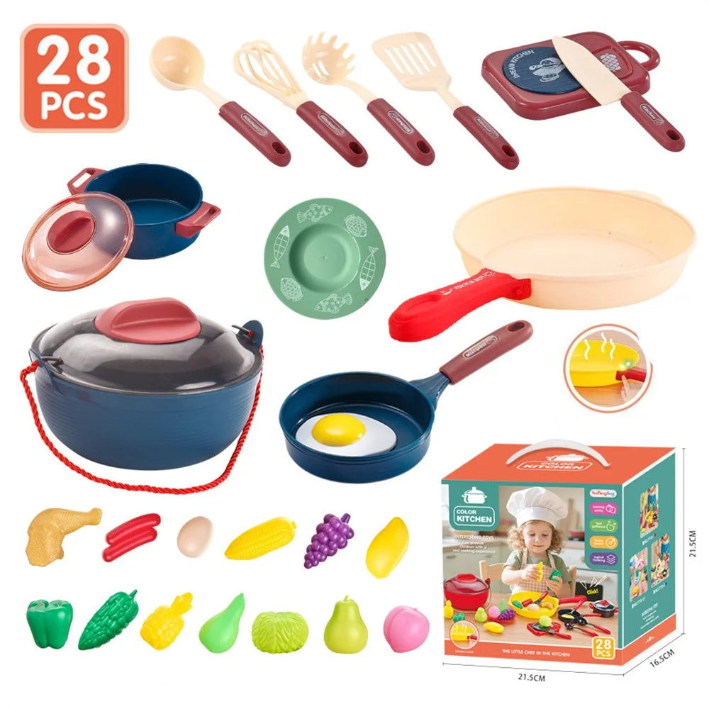 7718 28Pcs Children Play Kitchen Set Pretend Cooking Toy with Light / Sound Effects Educational Learning Toy - Blue - 1