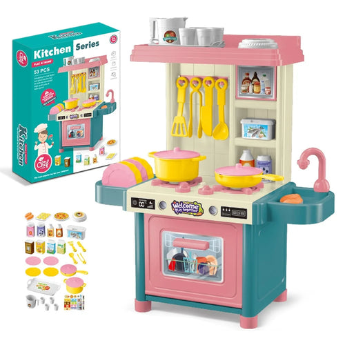 53Pcs Children Play Kitchen Set Pretend Cooking Toys Utensils Assembly Kit for Girls, Random Color - 1