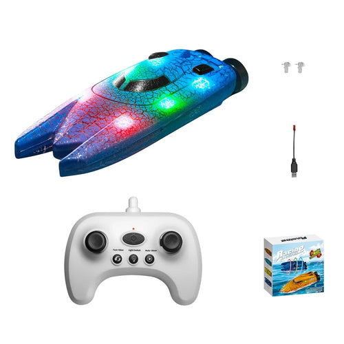 826 2.4G Remote Control Mini Boat Electric Stunt RC Speedboat with LED Light Children Toy Gift - Dual Head / Blue - 1