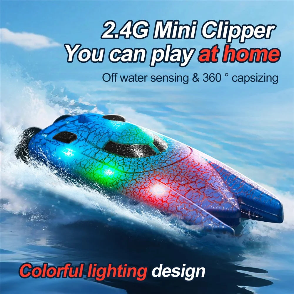 826 2.4G Remote Control Mini Boat Electric Stunt RC Speedboat with LED Light Children Toy Gift - Dual Head / Blue - 2