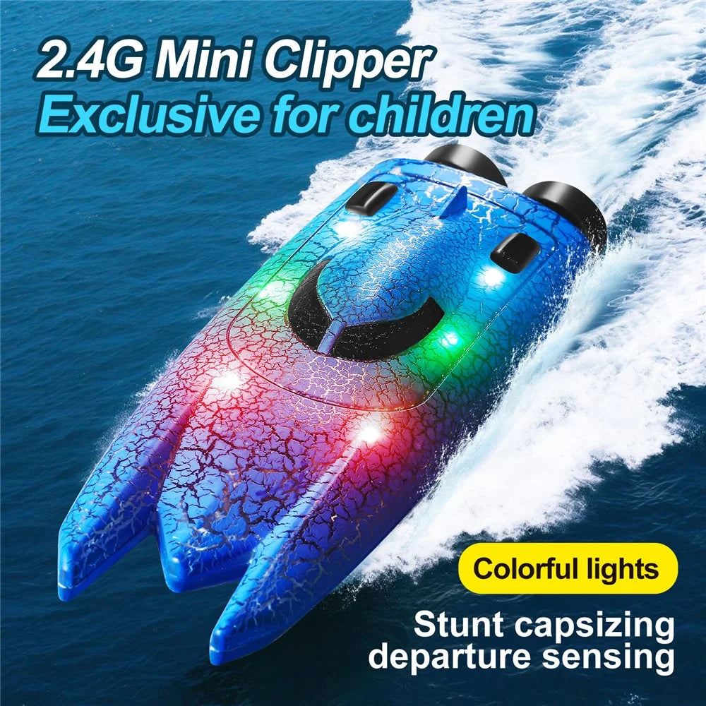 826 2.4G Remote Control Mini Boat Electric Stunt RC Speedboat with LED Light Children Toy Gift - Dual Head / Blue - 3