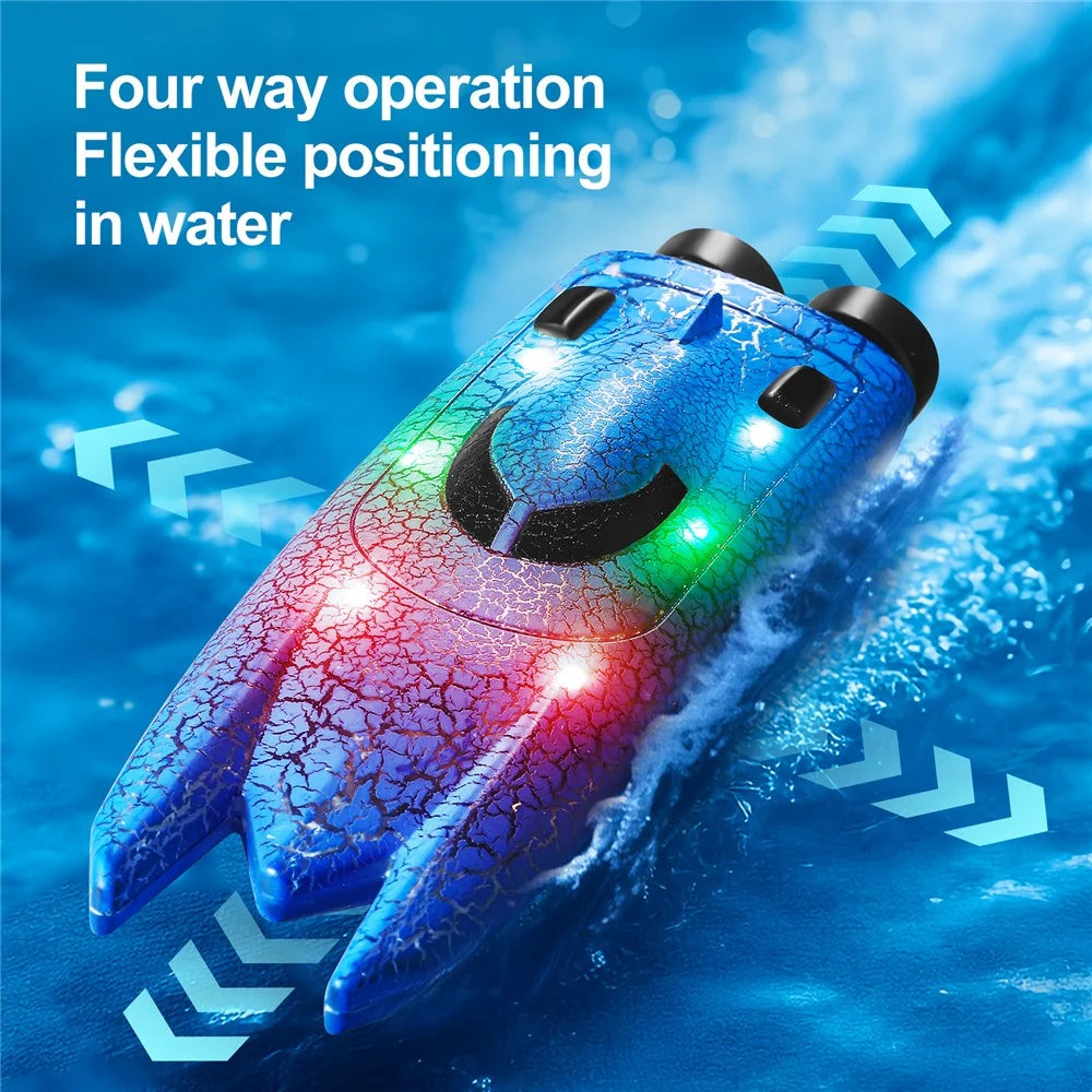 826 2.4G Remote Control Mini Boat Electric Stunt RC Speedboat with LED Light Children Toy Gift - Dual Head / Blue - 4