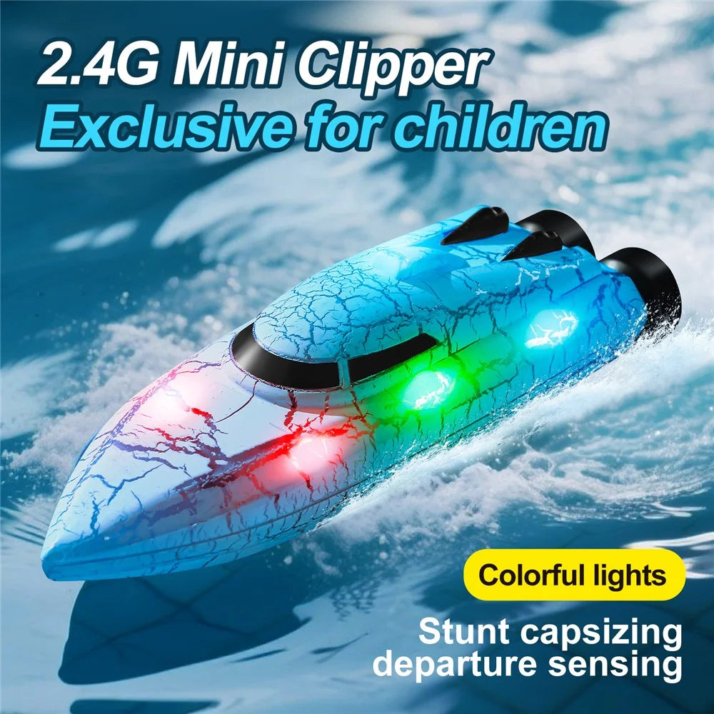 826 2.4G Remote Control Mini Boat Electric Stunt RC Speedboat with LED Light Children Toy Gift - Dual Head / Blue - 5