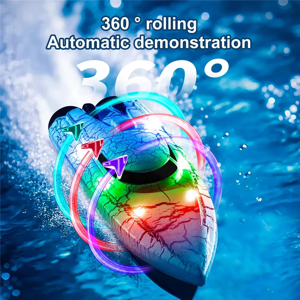 826 2.4G Remote Control Mini Boat Electric Stunt RC Speedboat with LED Light Children Toy Gift - Dual Head / Blue - 6
