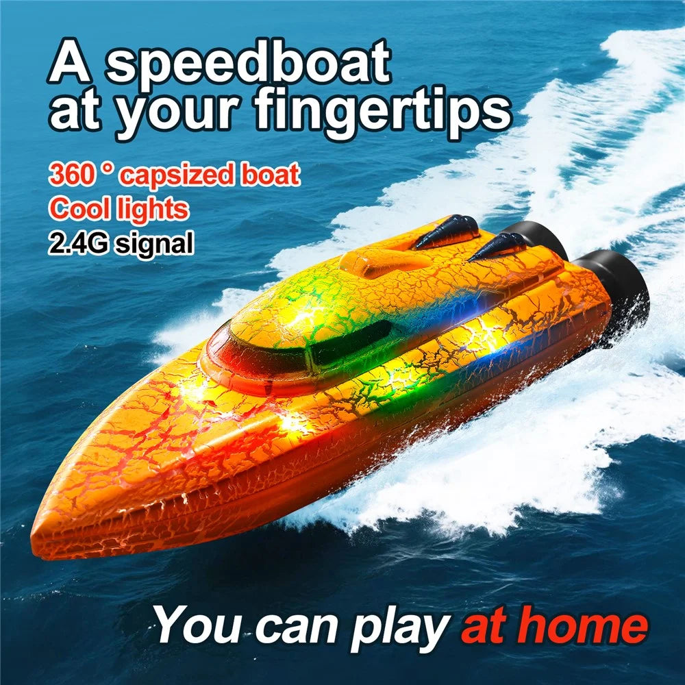 826 2.4G Remote Control Mini Boat Electric Stunt RC Speedboat with LED Light Children Toy Gift - Dual Head / Blue - 7