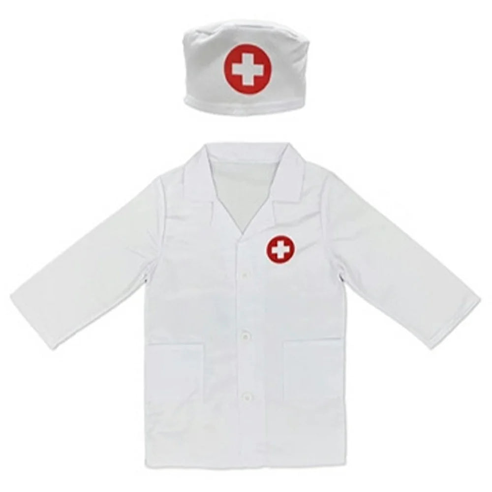 Kid Doctor Cosplay Nurse Costume Set V Neck Medical Surgical Outfit with Hat Children Party Clothes, Size: 110cm - White - 1