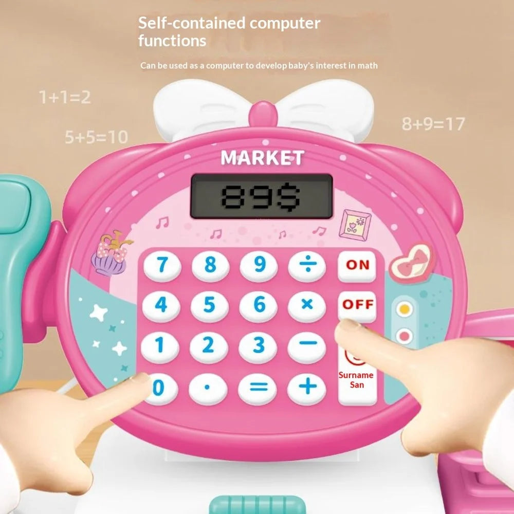 JJT912B Kids Pretend Play Cash Register Supermarket Shopping Cart Cashier Toy Set with Sound Light Calculator Function - Pink / Shopping Cart Accessories - 6