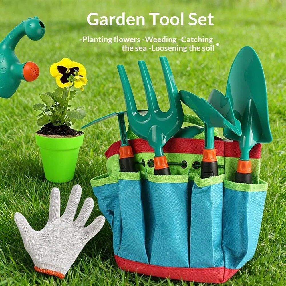 LT9903 8Pcs Kids Gardening Tools Set Beach Sand Play Garden Planting Pretend Play Toy - Green - 2