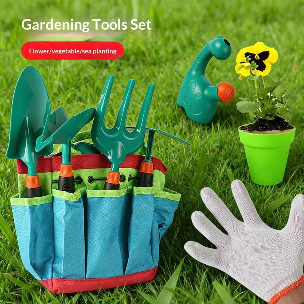 LT9903 8Pcs Kids Gardening Tools Set Beach Sand Play Garden Planting Pretend Play Toy - Green - 5