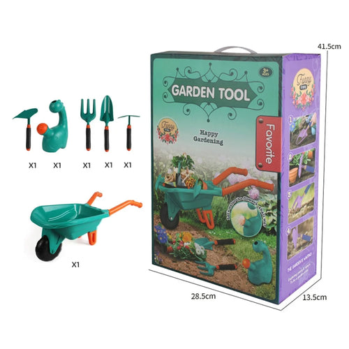 LT9901-1 / 2 6Pcs Kids Gardening Tools Set with Wheelbarrow Shovel Rake Watering Can Beach Sand Toys - Green - 1