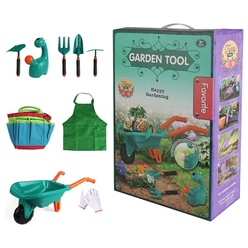 LT9901 9Pcs Children Gardening Tools Set Wheelbarrow Shovel Gloves Apron Kite Kids Beach Sand Play Toys - Green - 1