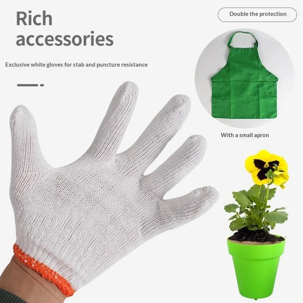 LT9901 9Pcs Children Gardening Tools Set Wheelbarrow Shovel Gloves Apron Kite Kids Beach Sand Play Toys - Green - 7