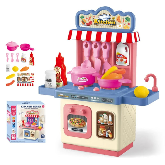 JSF18047 Kitchen Pretend Play Cooking Toy Stove Oven Sink Simulation Cookware Playset Boys Girls Interactive Toy - Blue Desktop - 1