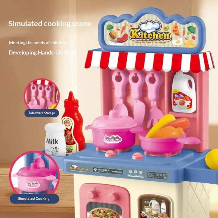 JSF18047 Kitchen Pretend Play Cooking Toy Stove Oven Sink Simulation Cookware Playset Boys Girls Interactive Toy - Blue Desktop - 3