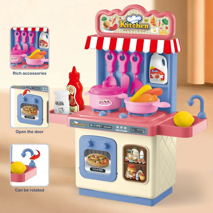 JSF18047 Kitchen Pretend Play Cooking Toy Stove Oven Sink Simulation Cookware Playset Boys Girls Interactive Toy - Blue Desktop - 4