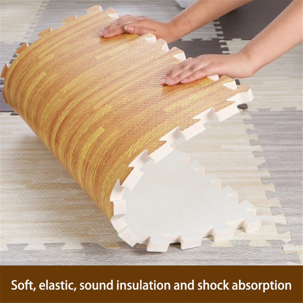 5Pcs 60*60*1.9cm Wood Grain EVA Floor Mat Sports Protection Gym Non-slip Soft Foam Puzzle Rug Children Crawling Mat - Light Color - 2