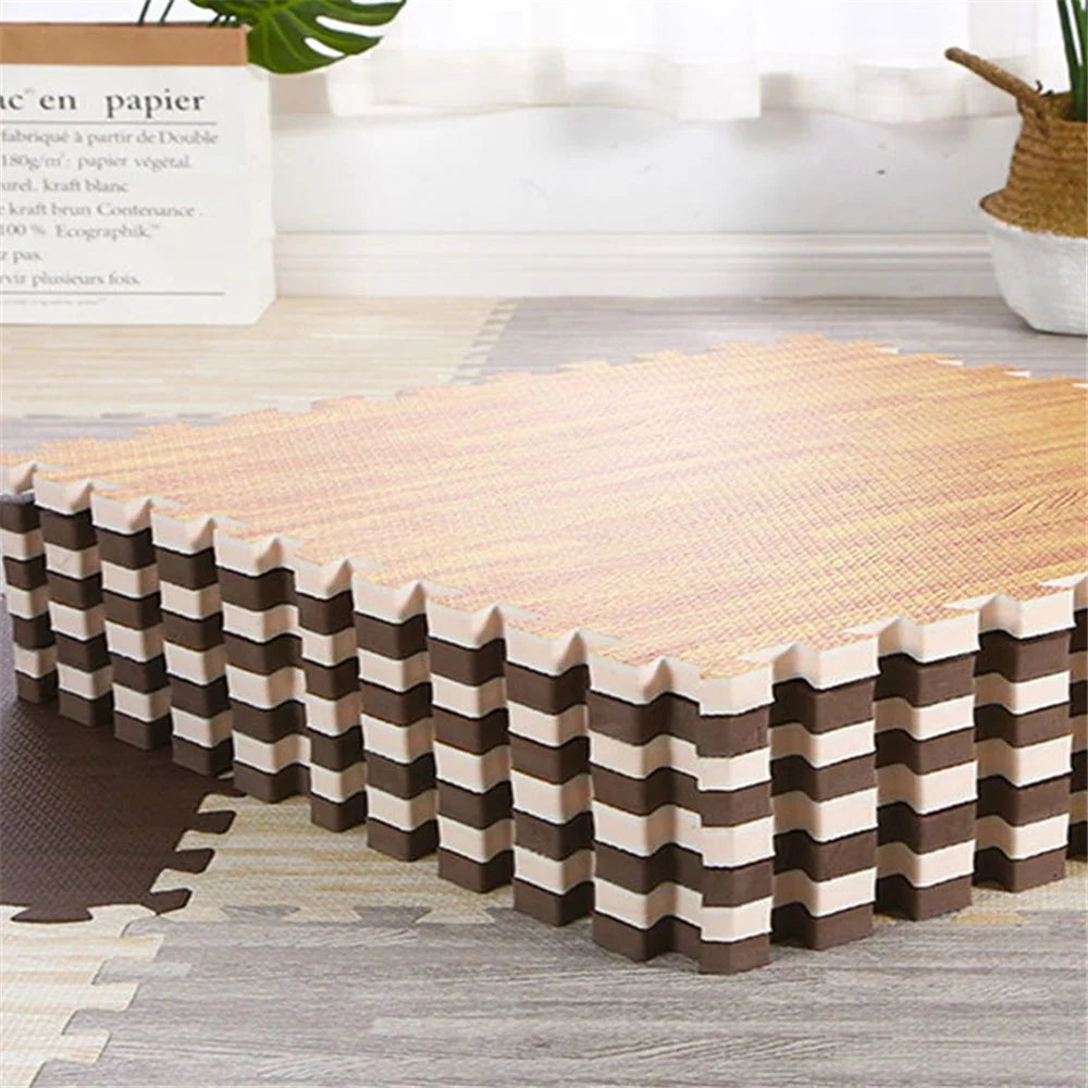 5Pcs 60*60*1.9cm Wood Grain EVA Floor Mat Sports Protection Gym Non-slip Soft Foam Puzzle Rug Children Crawling Mat - Light Color - 5