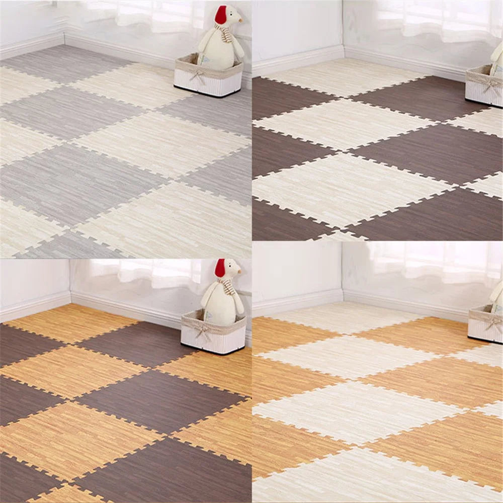 5Pcs 60*60*1.9cm Wood Grain EVA Floor Mat Sports Protection Gym Non-slip Soft Foam Puzzle Rug Children Crawling Mat - Light Color - 6