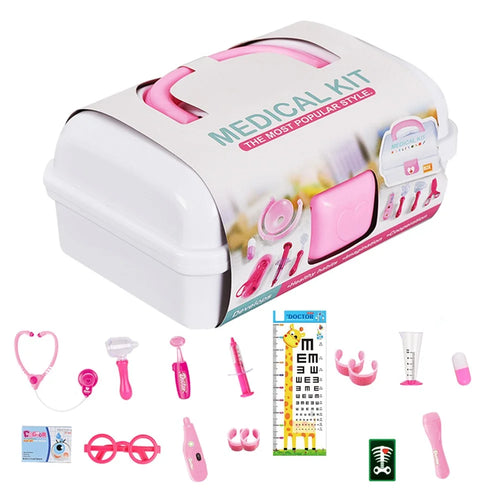 YQ4777-135 16Pcs Children Medical Kit Toy Portable Doctor Pretend Play Toy Set with Storage Box - Pink - 1