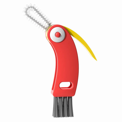 3-in-1 Multifunctional Cup Lid Brush Crevice Cleaning Brush Feeding Bottle Brush Cup Mouth Groove Washing Tool - Red - 1