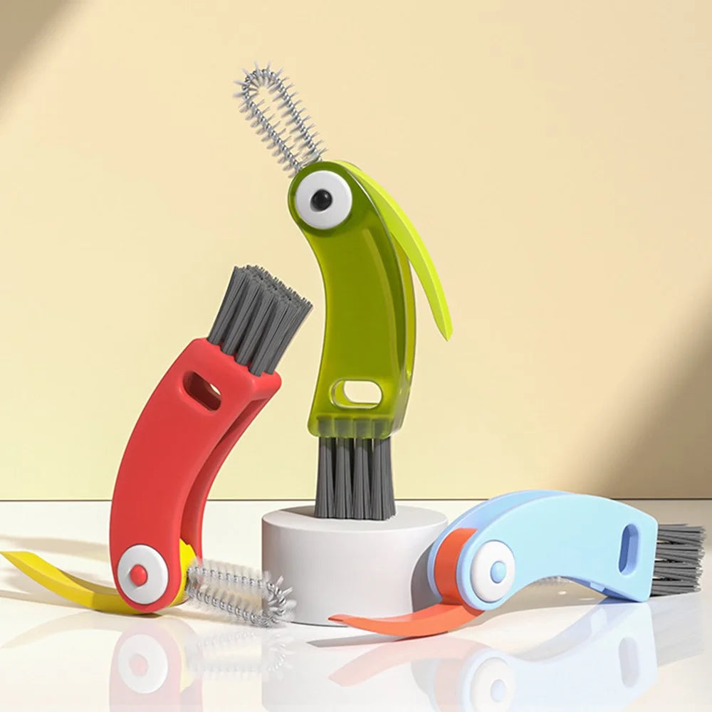 3-in-1 Multifunctional Cup Lid Brush Crevice Cleaning Brush Feeding Bottle Brush Cup Mouth Groove Washing Tool - Red - 4