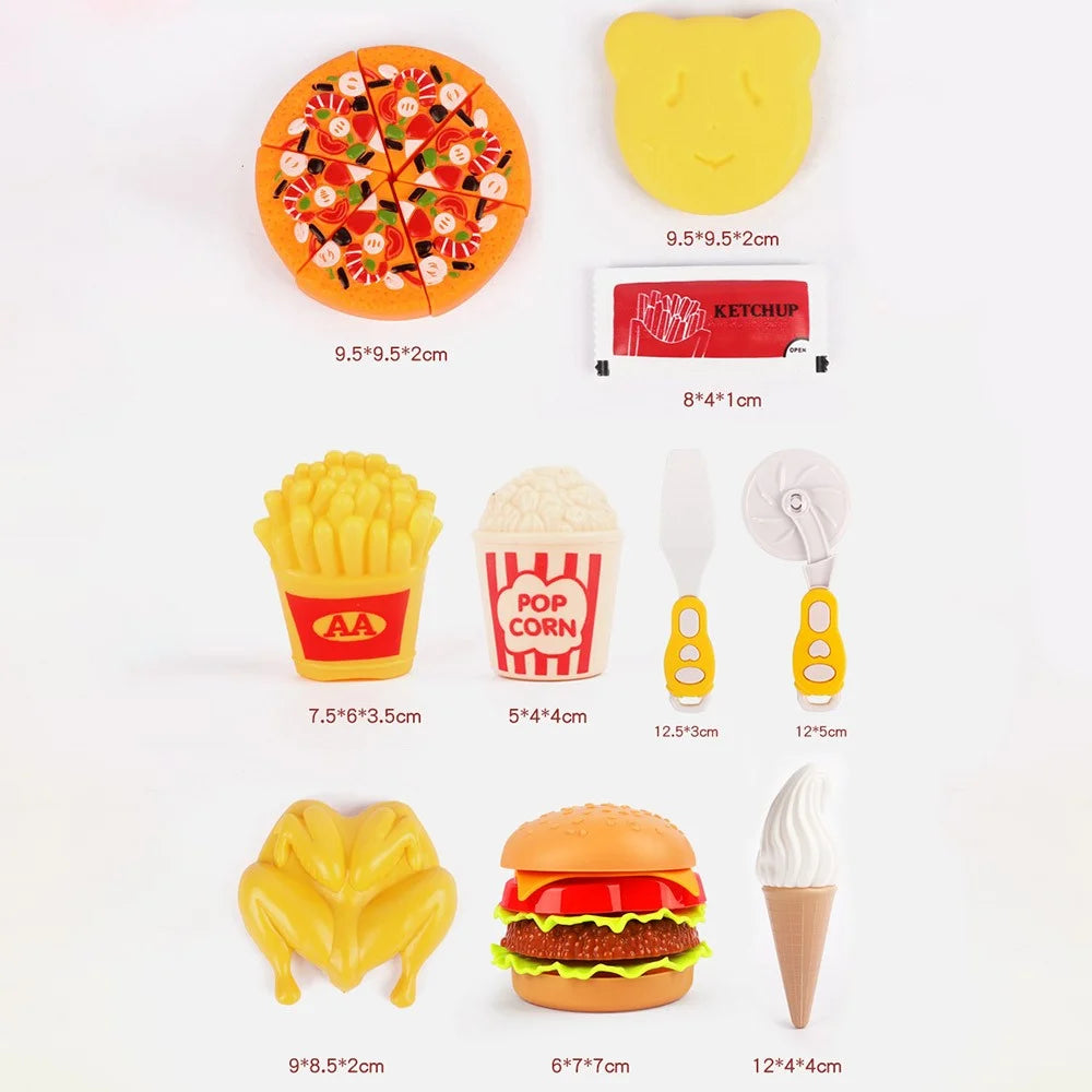Plastic Simulation Hamburger Pizza Fast Food Kids Cutting Toy Kitchen Play House Toy Set - 4