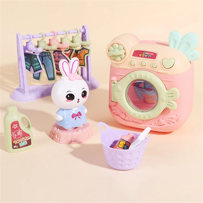Cute Cartoon Rabbit Plastic Simulation Electric Appliance Kids Pretend Play Home Appliance Toy Set - Washing Machine - 7