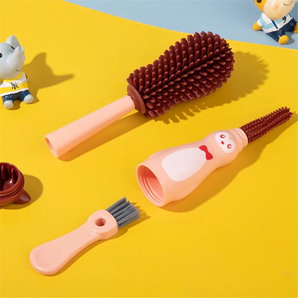 4 in 1 Food Grade Silicone Bottle Brush Baby Pacifier Cup Nipple Cartoon Cleaning Brush ST - Pink - 2