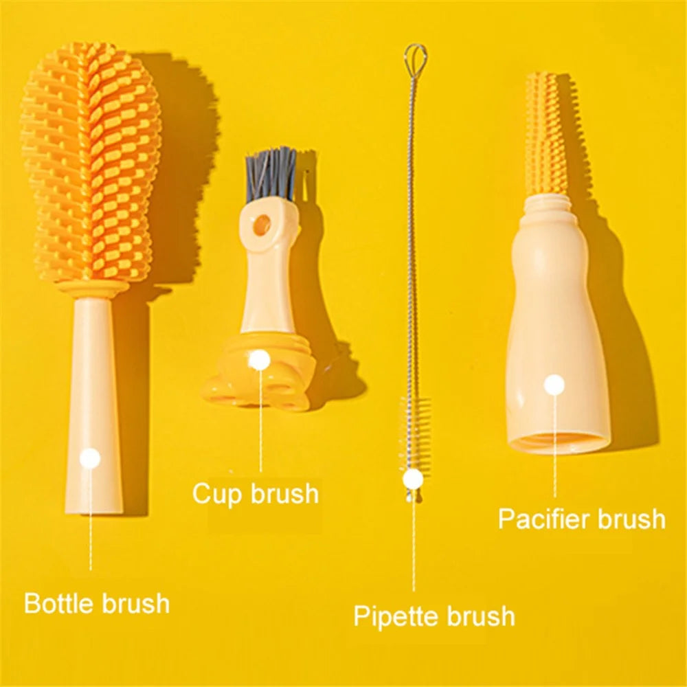 4 in 1 Food Grade Silicone Bottle Brush Baby Pacifier Cup Nipple Cartoon Cleaning Brush ST - Pink - 7