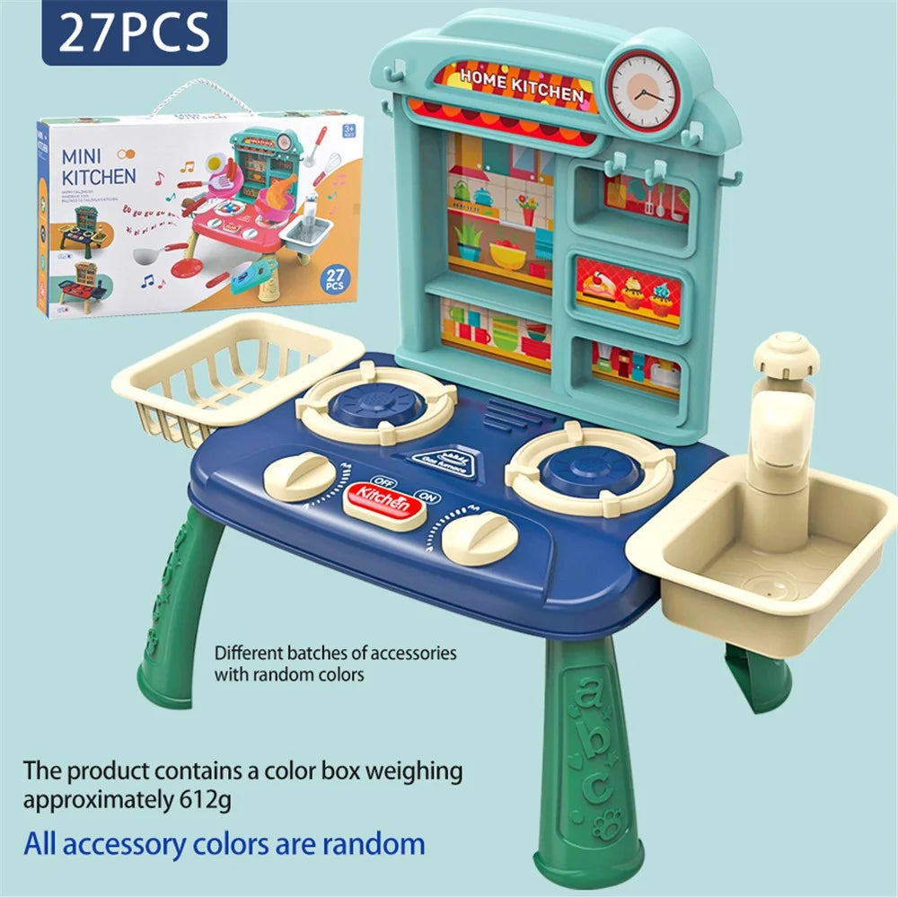 7709-7C Children Happy Kitchen Play House Toy Simulation Water Sink Stove Toy Set with Light Music - Blue - 2