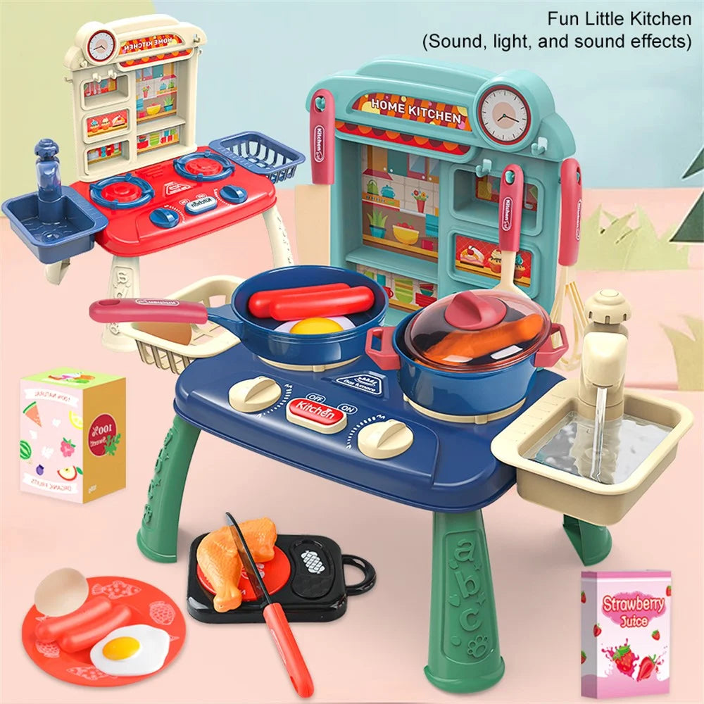7709-7C Children Happy Kitchen Play House Toy Simulation Water Sink Stove Toy Set with Light Music - Blue - 3