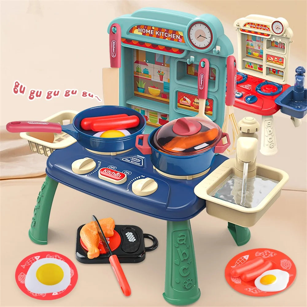 7709-7C Children Happy Kitchen Play House Toy Simulation Water Sink Stove Toy Set with Light Music - Blue - 4