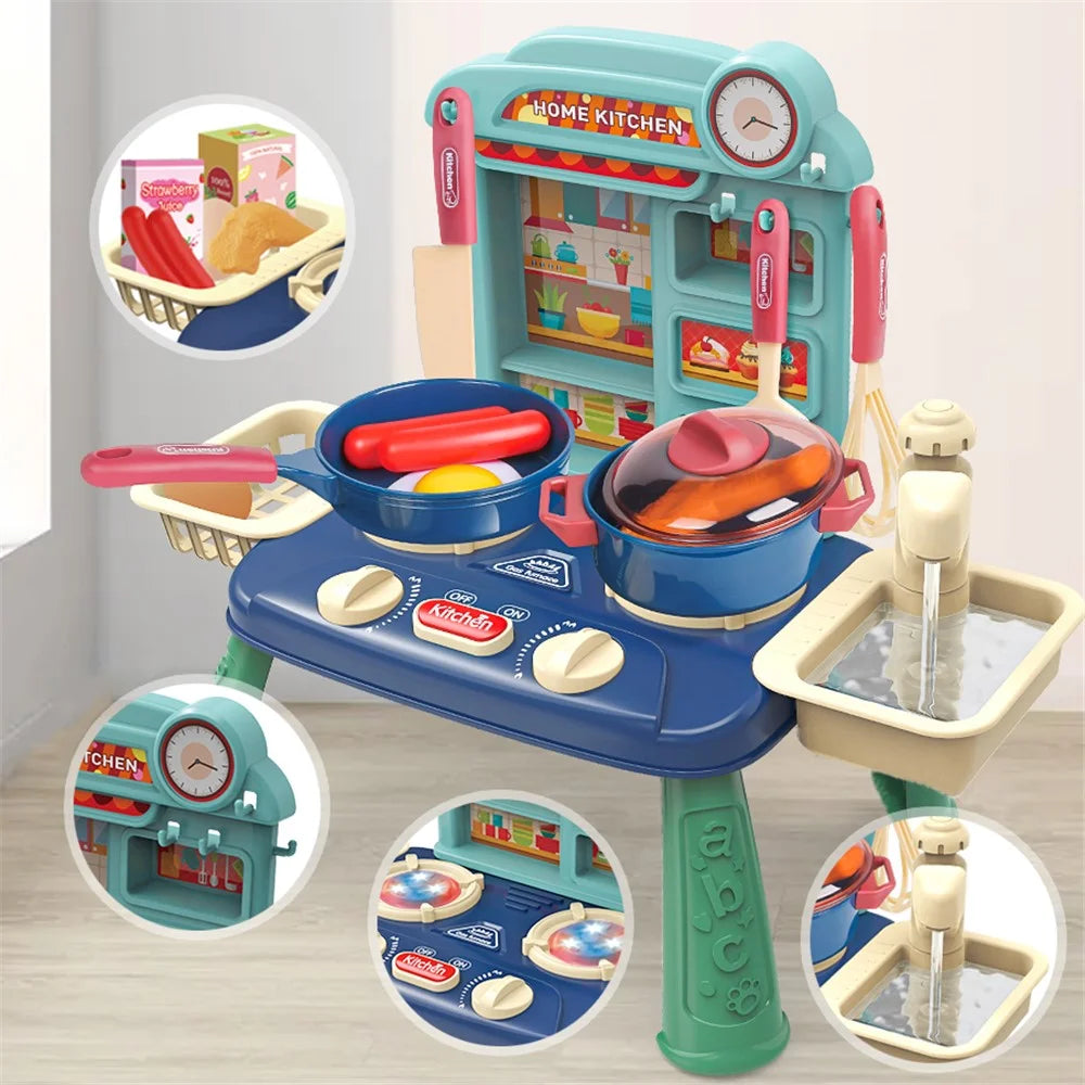 7709-7C Children Happy Kitchen Play House Toy Simulation Water Sink Stove Toy Set with Light Music - Blue - 5