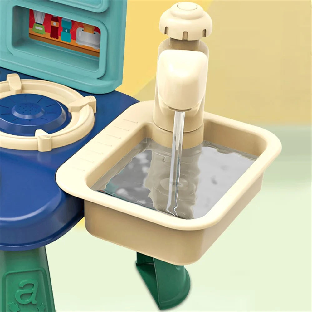 7709-7C Children Happy Kitchen Play House Toy Simulation Water Sink Stove Toy Set with Light Music - Blue - 6