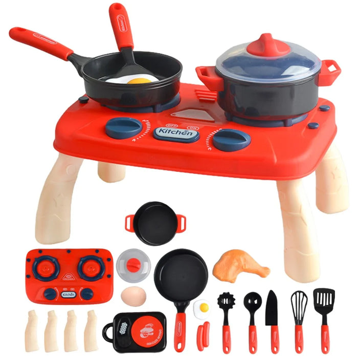 7706-12A Kids Play House Kitchen Stove Toy Simulation Cooking Kitchenware Set with Light and Sound Effects - Red - 1