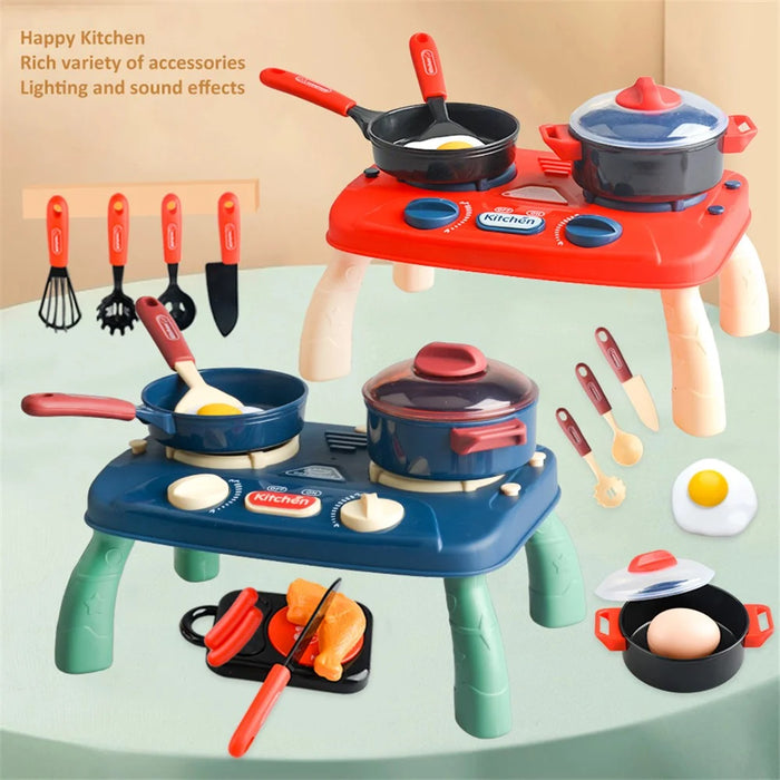 7706-12A Kids Play House Kitchen Stove Toy Simulation Cooking Kitchenware Set with Light and Sound Effects - Red - 2