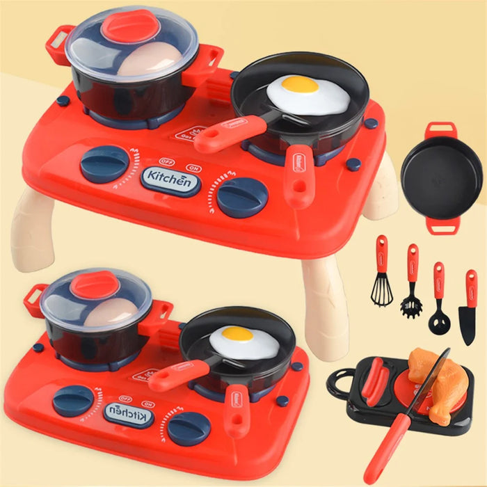 7706-12A Kids Play House Kitchen Stove Toy Simulation Cooking Kitchenware Set with Light and Sound Effects - Red - 3