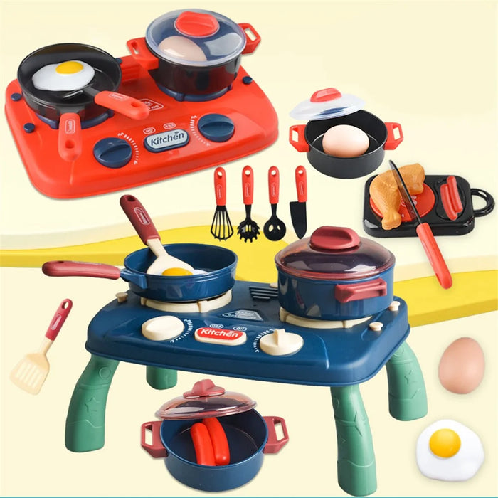 7706-12A Kids Play House Kitchen Stove Toy Simulation Cooking Kitchenware Set with Light and Sound Effects - Red - 4