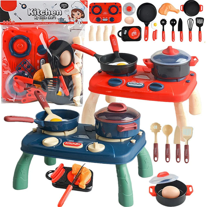 7706-12A Kids Play House Kitchen Stove Toy Simulation Cooking Kitchenware Set with Light and Sound Effects - Red - 6