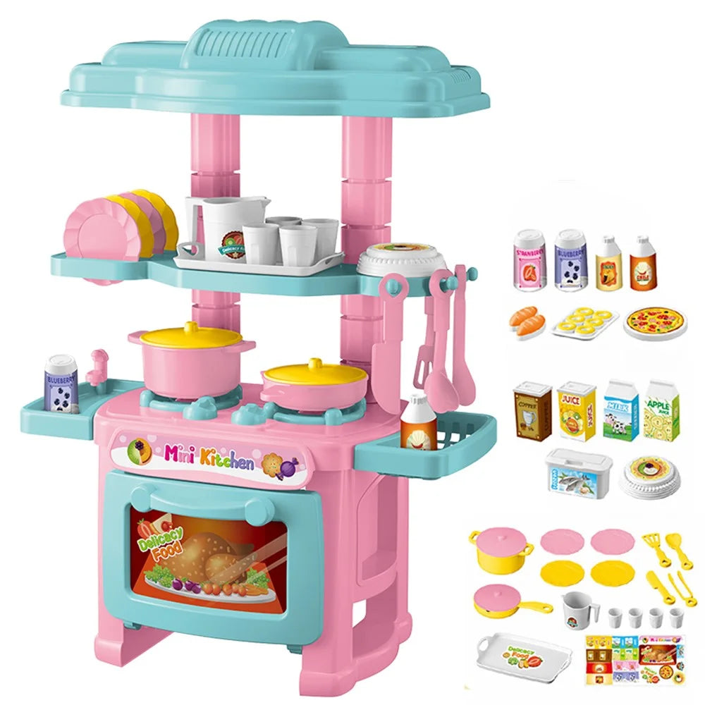 AL18045 Kids Girls Playset Toy Set Mini Plastic Play Pots Pans Kettle Stove Kitchenware Stove Food - Random Color - 1