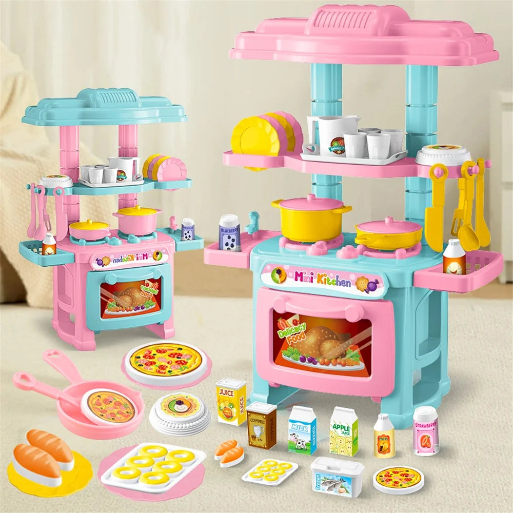 AL18045 Kids Girls Playset Toy Set Mini Plastic Play Pots Pans Kettle Stove Kitchenware Stove Food - Random Color - 3