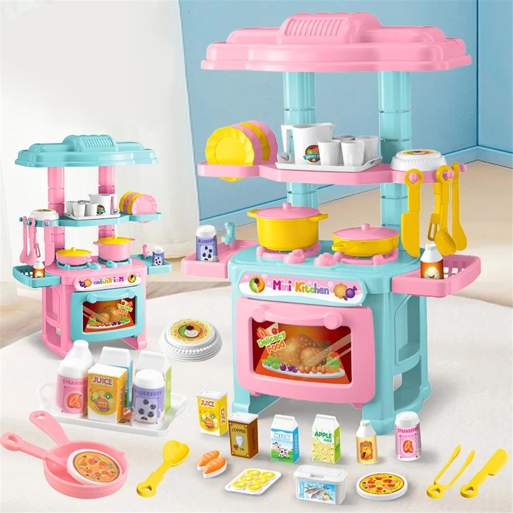 AL18045 Kids Girls Playset Toy Set Mini Plastic Play Pots Pans Kettle Stove Kitchenware Stove Food - Random Color - 4