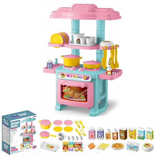 AL18045 Mini Kids Playset Toy Set Plastic Play Pots Pans Kettle Stove Kitchenware Stove Food - Random Color - 1
