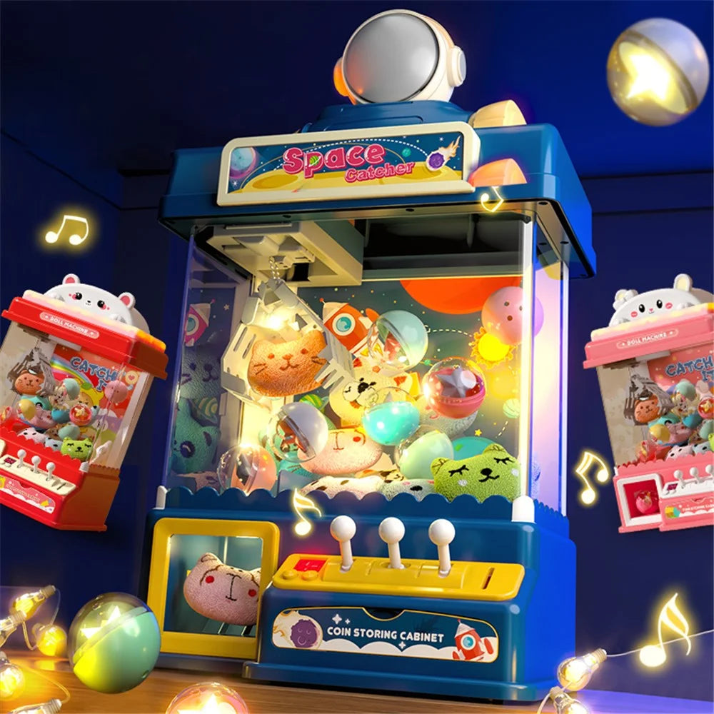 874 Claw Machine for Kids Arcade Game Electronic Mini Doll and Toy Grabber Dispenser with Lights, Sound - Space / Blue - 4