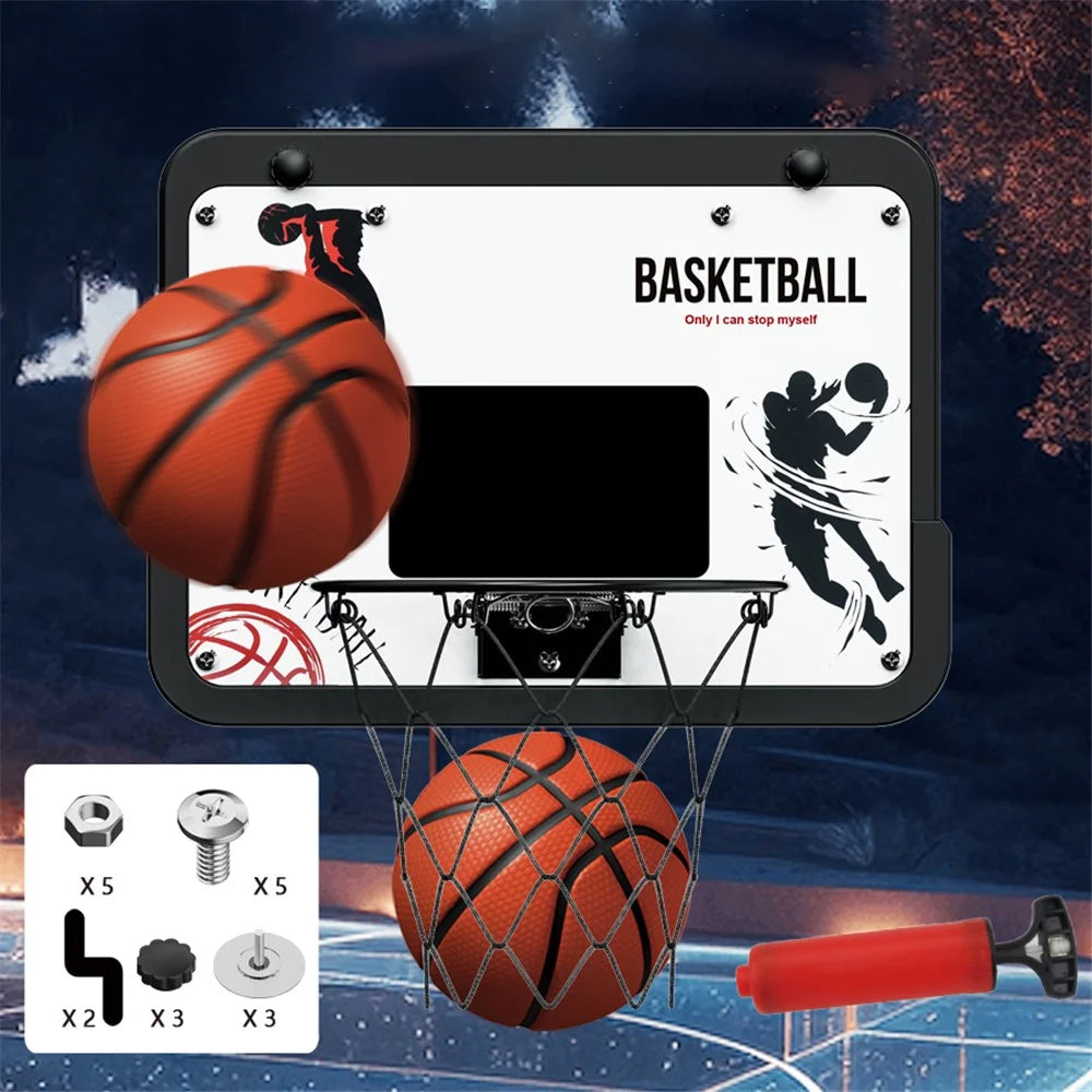 2388-80 1 Set Outdoor Indoor Wall Mounted Basketball Backboard Metal Rim Ball Stand with Pump - 2